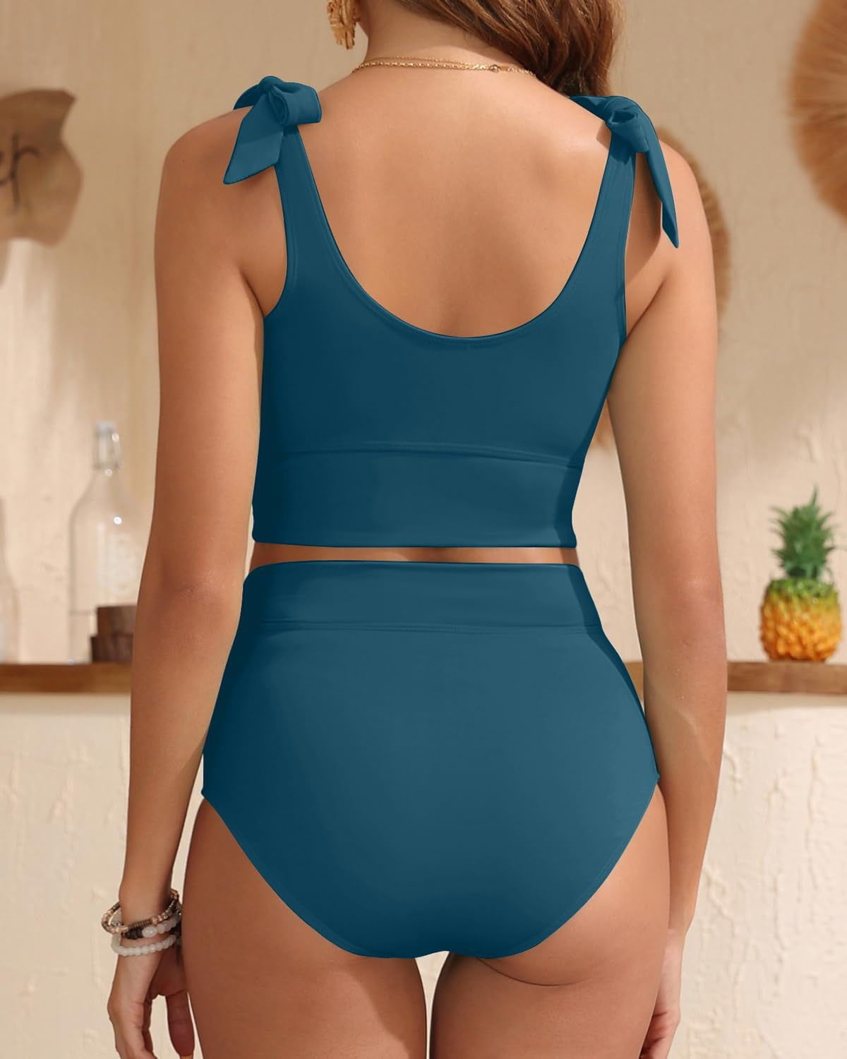 SWIMARY® Bow Knot High-Waist Tummy Control Tankini