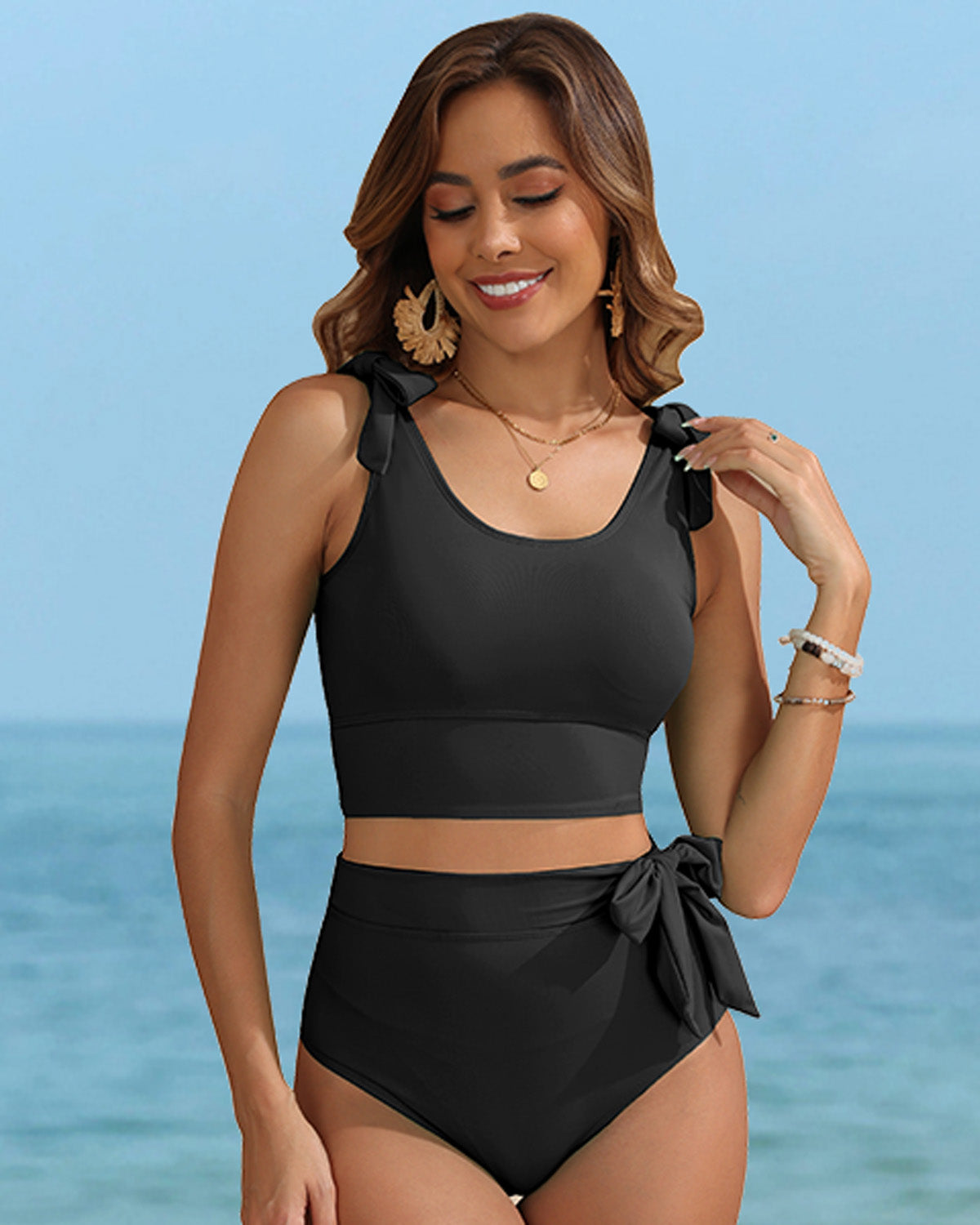 SWIMARY® Bow Knot High-Waist Tummy Control Tankini