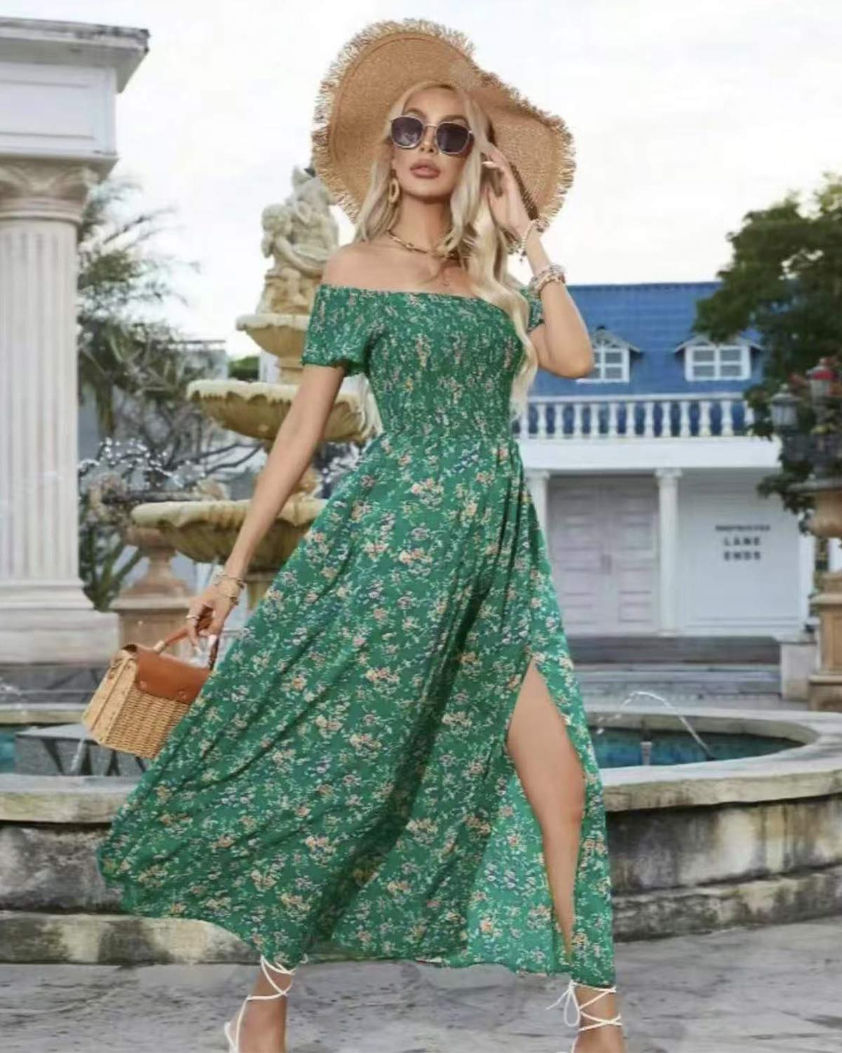 SLIM®Boho Floral Off-Shoulder Maxi Dress