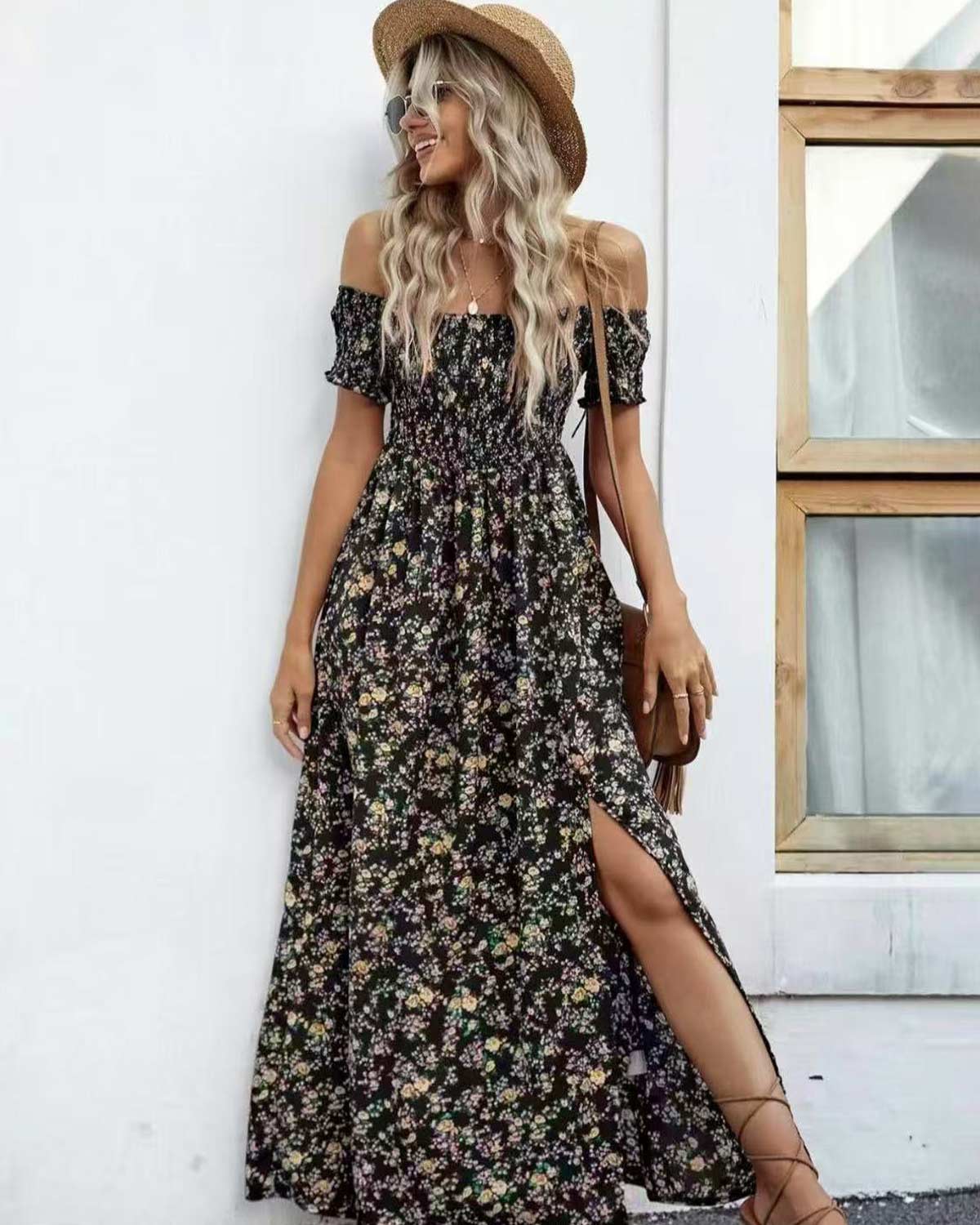 SLIM®Boho Floral Off-Shoulder Maxi Dress