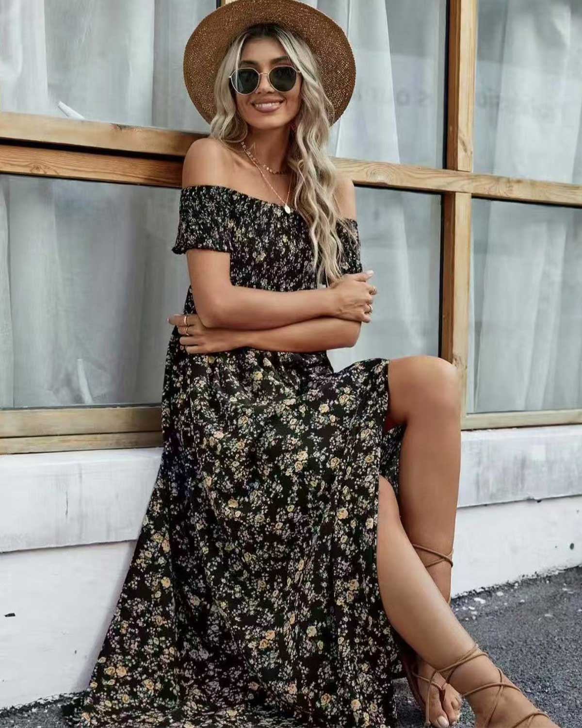 SLIM®Boho Floral Off-Shoulder Maxi Dress