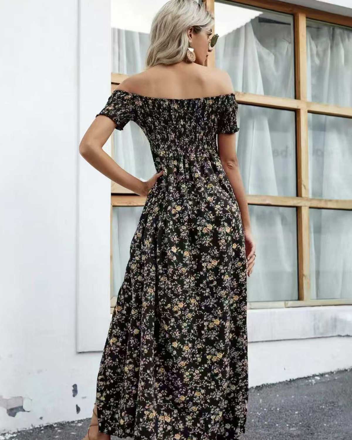 SLIM®Boho Floral Off-Shoulder Maxi Dress
