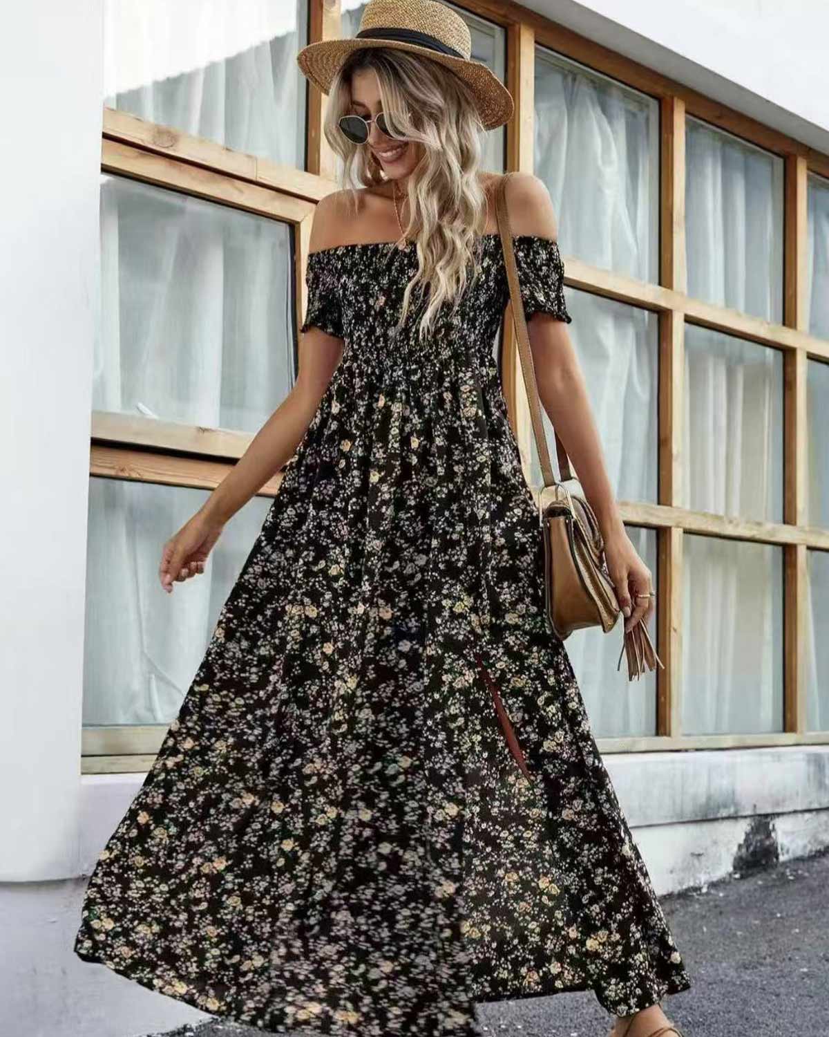 SLIM®Boho Floral Off-Shoulder Maxi Dress