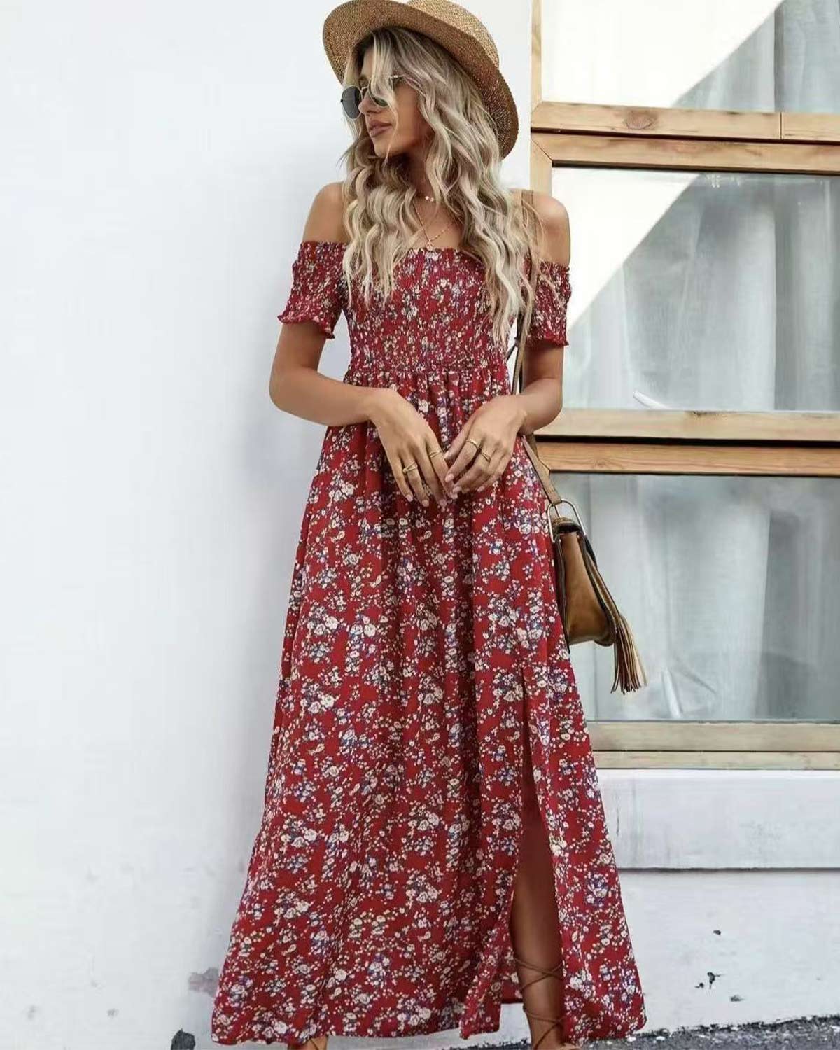 SLIM®Boho Floral Off-Shoulder Maxi Dress