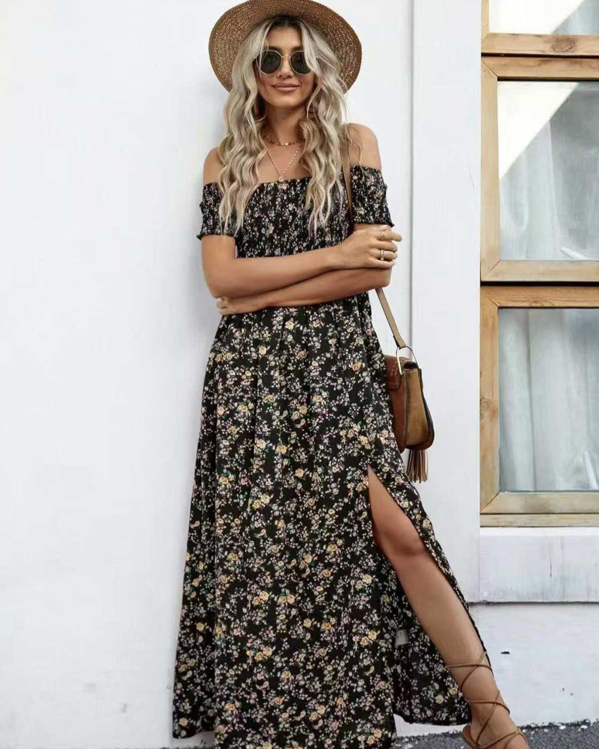 SLIM®Boho Floral Off-Shoulder Maxi Dress