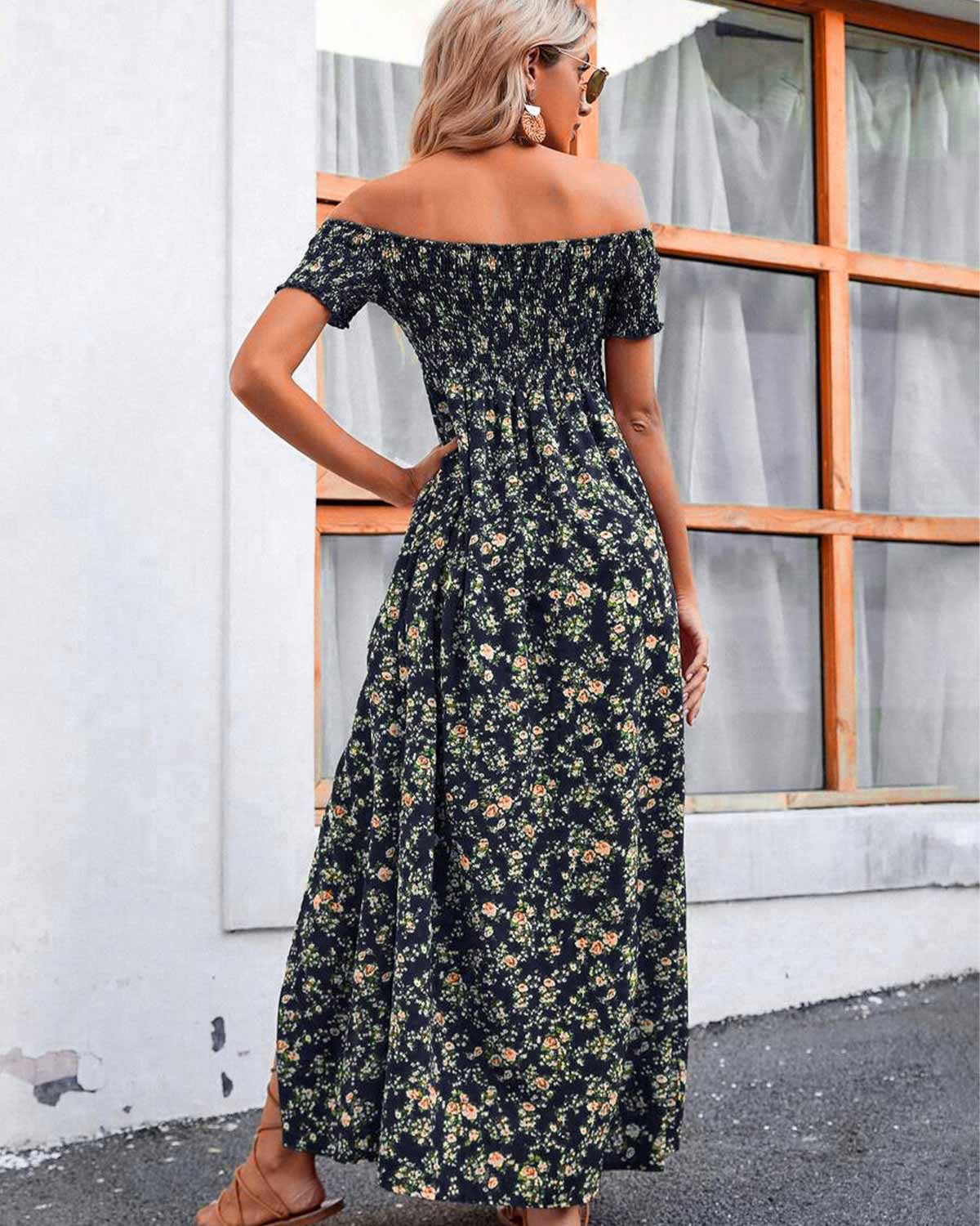SLIM®Boho Floral Off-Shoulder Maxi Dress