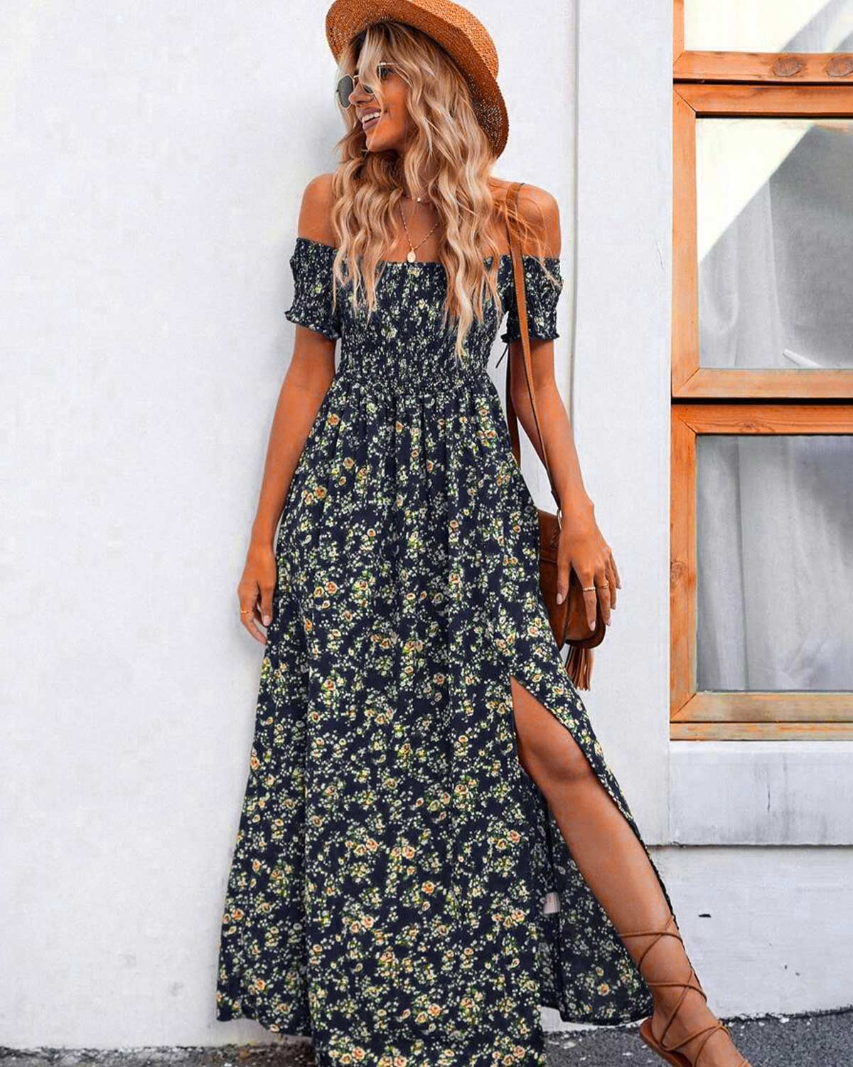SLIM®Boho Floral Off-Shoulder Maxi Dress