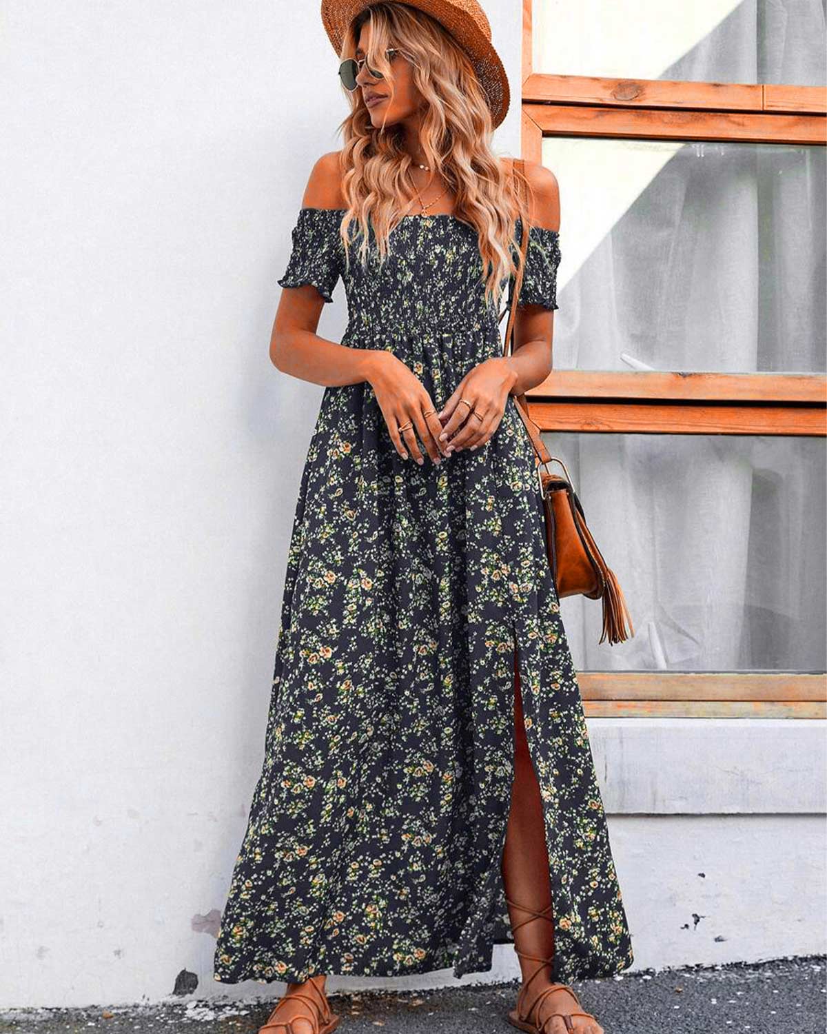 SLIM®Boho Floral Off-Shoulder Maxi Dress