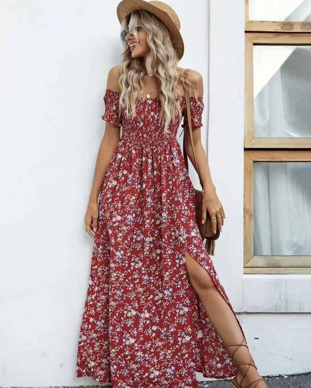 SLIM®Boho Floral Off-Shoulder Maxi Dress