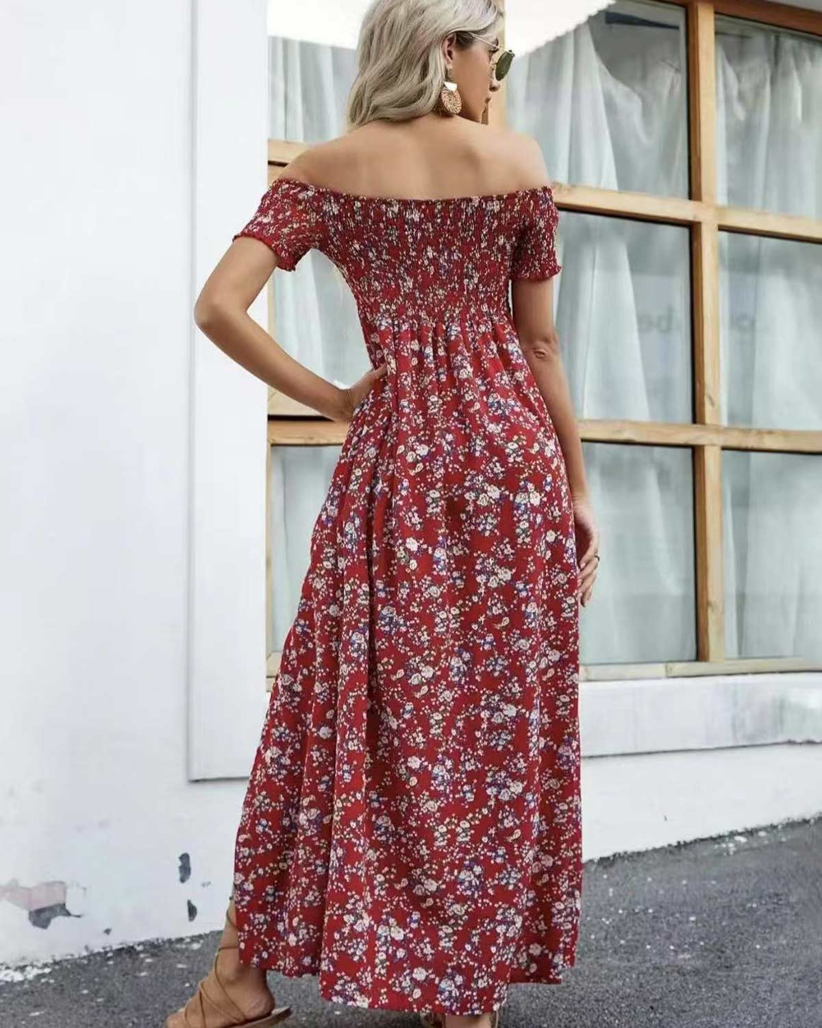 SLIM®Boho Floral Off-Shoulder Maxi Dress
